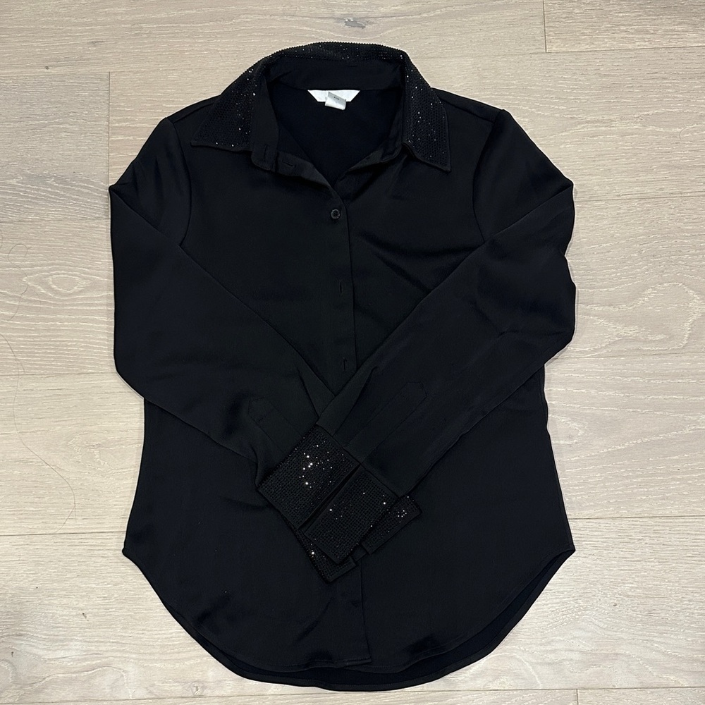 H&M Black Button Down Shirt with Sequin Details
